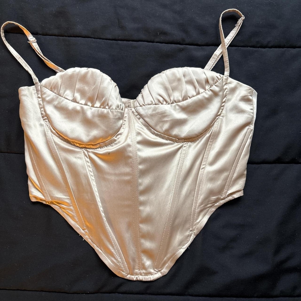 PrettyLittleThing Cream Satin Crop Top